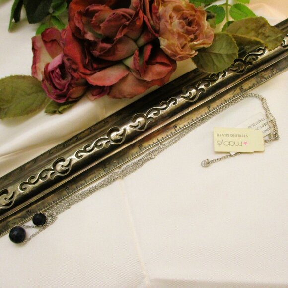 Vintage MACY'S Lapis Lazuli Sterling Silver Necklace: Faceted GEMSTONE 925 - Picture 13 of 14